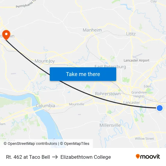 Rt. 462 at Taco Bell to Elizabethtown College map