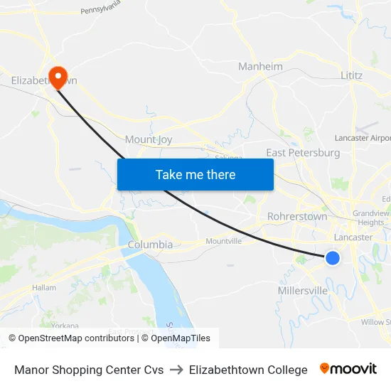 Manor Shopping Center Cvs to Elizabethtown College map