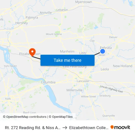 Rt. 272 Reading Rd. & Niss Ave. to Elizabethtown College map