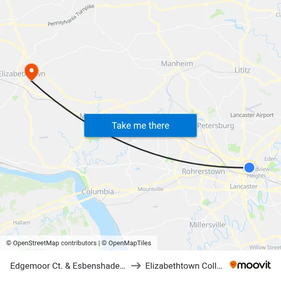 Edgemoor Ct. & Esbenshade Rd. to Elizabethtown College map