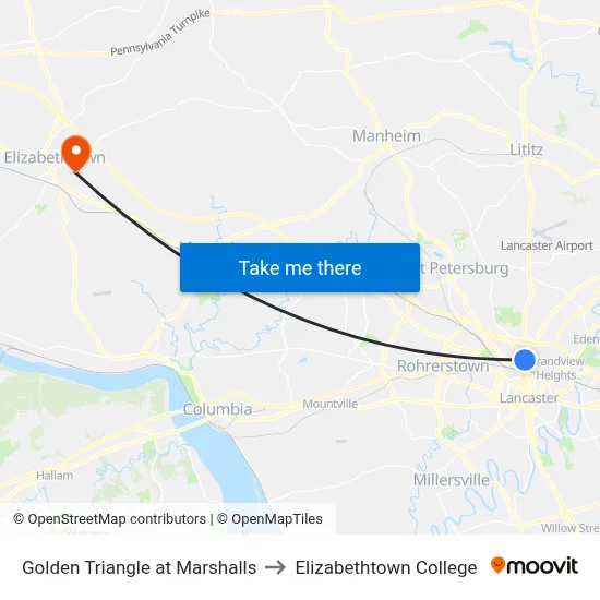 Golden Triangle at Marshalls to Elizabethtown College map
