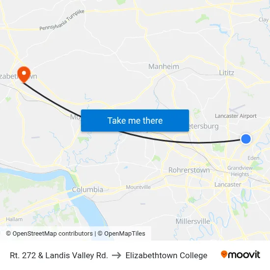 Rt. 272 & Landis Valley Rd. to Elizabethtown College map