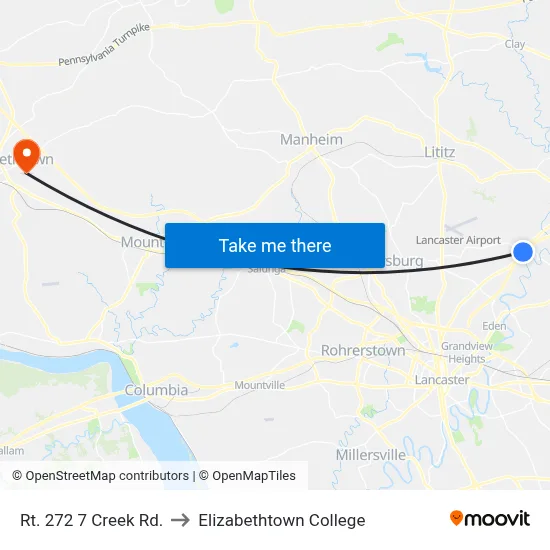 Rt. 272 7 Creek Rd. to Elizabethtown College map