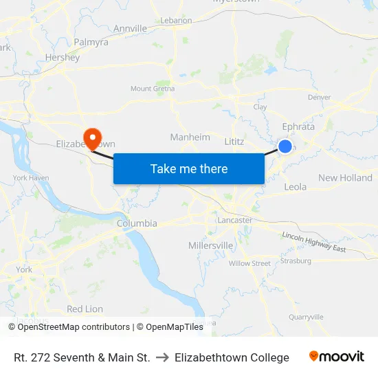 Rt. 272 Seventh & Main St. to Elizabethtown College map