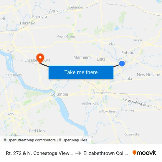 Rt. 272 & N. Conestoga View Dr. to Elizabethtown College map