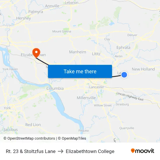 Rt. 23 & Stoltzfus Lane to Elizabethtown College map