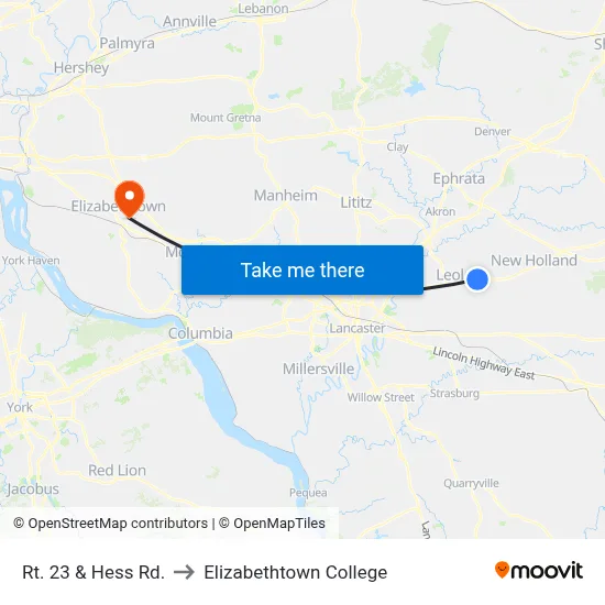 Rt. 23 & Hess Rd. to Elizabethtown College map