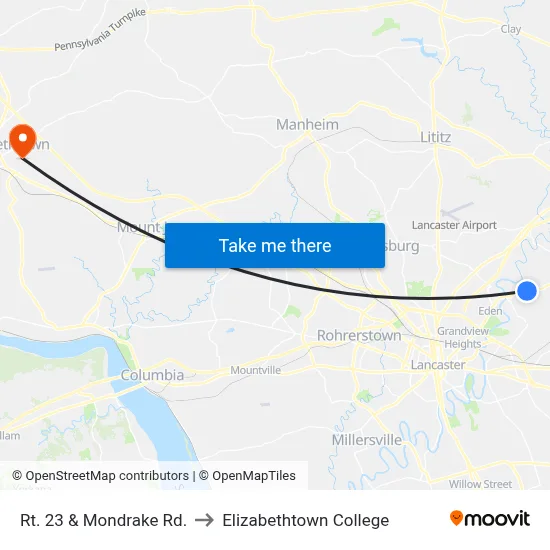 Rt. 23 & Mondrake Rd. to Elizabethtown College map