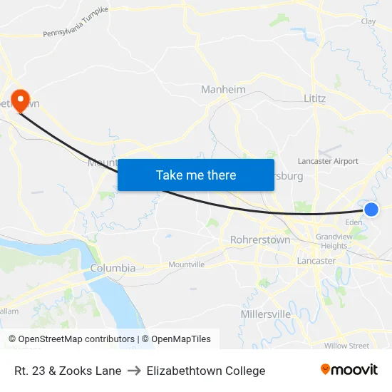 Rt. 23 & Zooks Lane to Elizabethtown College map