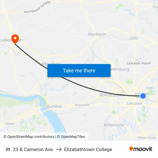 Rt. 23 & Cameron Ave. to Elizabethtown College map