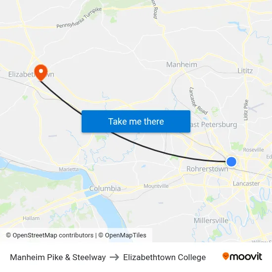 Manheim Pike & Steelway to Elizabethtown College map
