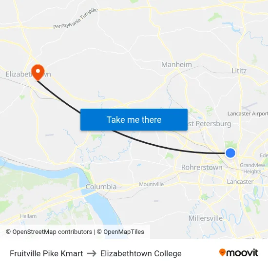 Fruitville Pike Kmart to Elizabethtown College map