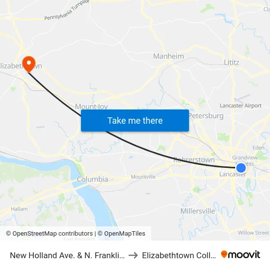 New Holland Ave. & N. Franklin St. to Elizabethtown College map