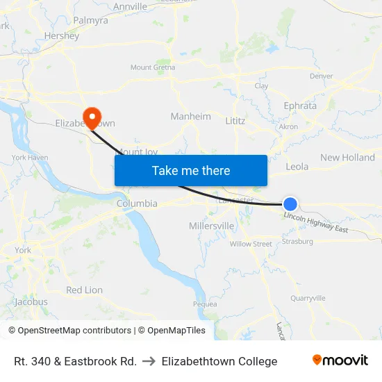 Rt. 340 & Eastbrook Rd. to Elizabethtown College map