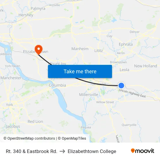 Rt. 340 & Eastbrook Rd. to Elizabethtown College map