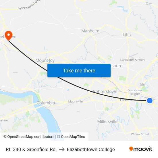 Rt. 340 & Greenfield Rd. to Elizabethtown College map