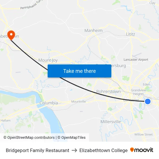 Bridgeport Family Restaurant to Elizabethtown College map