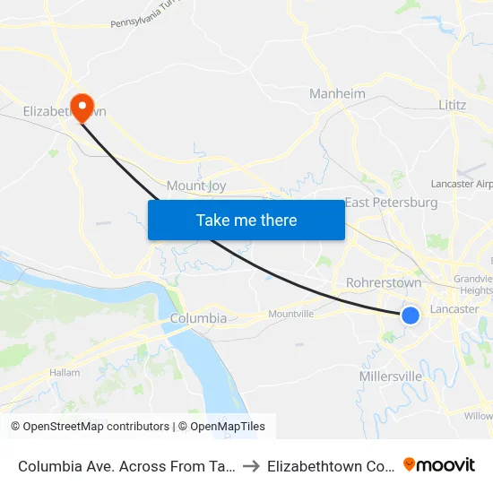 Columbia Ave. Across From Taco Bell to Elizabethtown College map