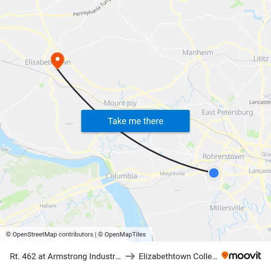Rt. 462 at Armstrong Industries to Elizabethtown College map