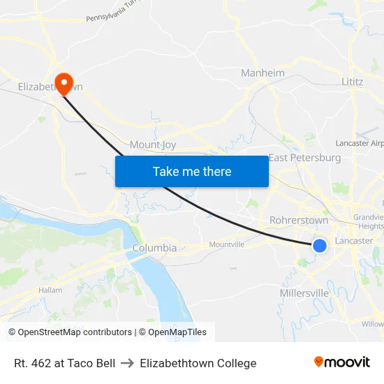 Rt. 462 at Taco Bell to Elizabethtown College map