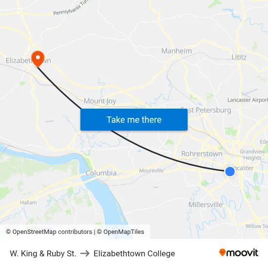 W. King & Ruby St. to Elizabethtown College map