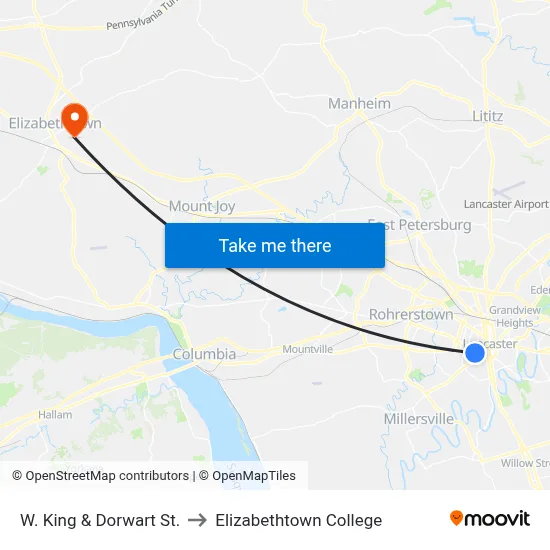 W. King & Dorwart St. to Elizabethtown College map