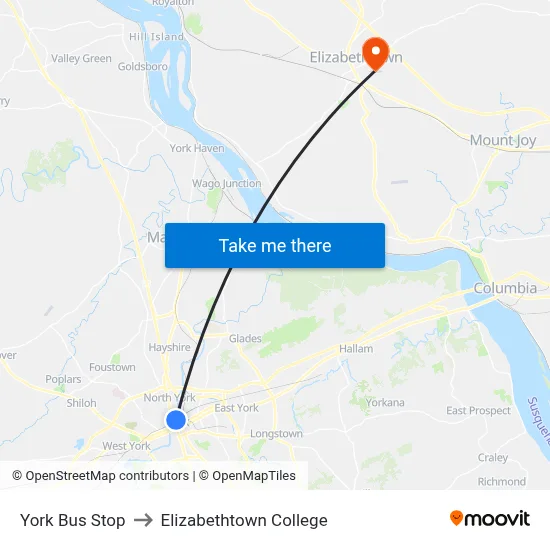 York Bus Stop to Elizabethtown College map
