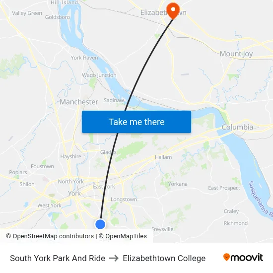 South York Park And Ride to Elizabethtown College map