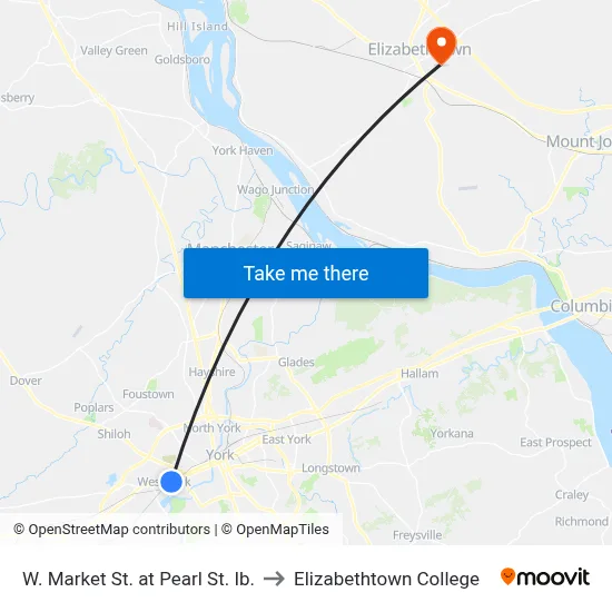 W. Market St. at Pearl St. Ib. to Elizabethtown College map