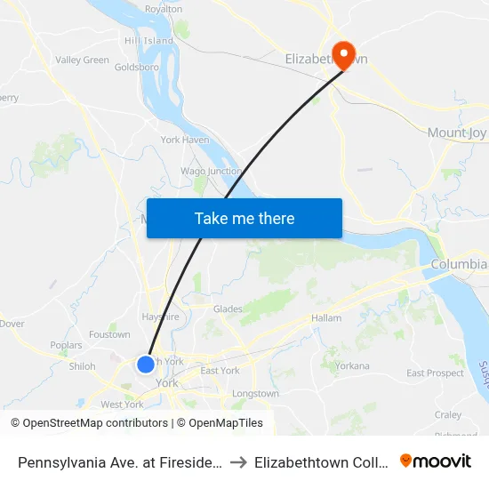 Pennsylvania Ave. at Fireside Rd. to Elizabethtown College map