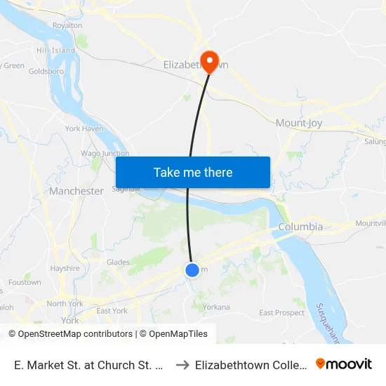 E. Market St. at Church St. Ob. to Elizabethtown College map