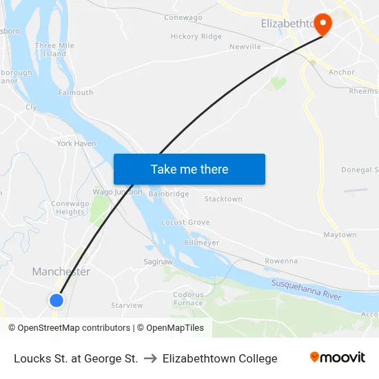 Loucks St. at George St. to Elizabethtown College map
