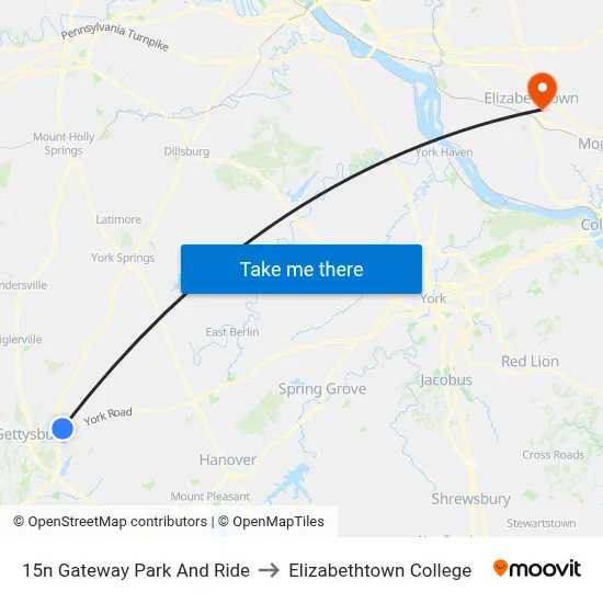 15n Gateway Park And Ride to Elizabethtown College map