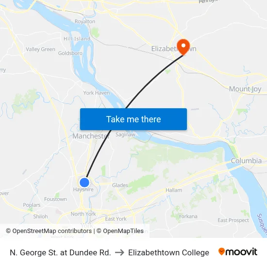 N. George St. at Dundee Rd. to Elizabethtown College map