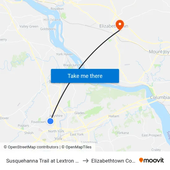 Susquehanna Trail at Lextron Dr. Ob. to Elizabethtown College map