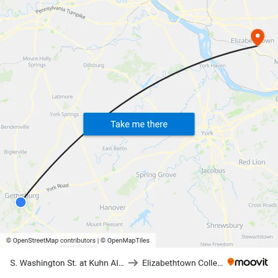 S. Washington St. at Kuhn Alley to Elizabethtown College map