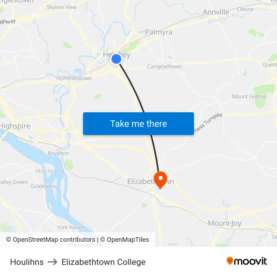 Houlihns to Elizabethtown College map