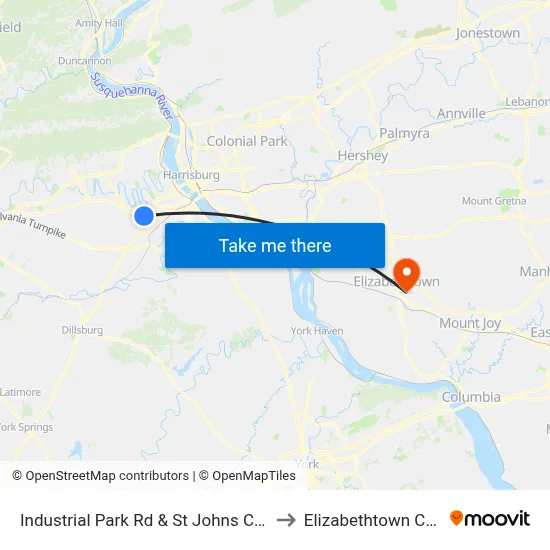 Industrial Park Rd & St Johns Church Rd to Elizabethtown College map