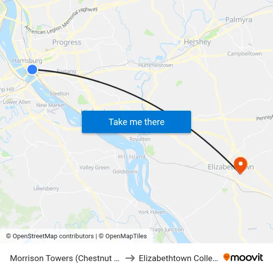 Morrison Towers (Chestnut St) to Elizabethtown College map