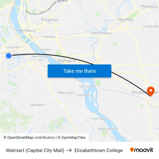 Walmart (Capital City Mall) to Elizabethtown College map