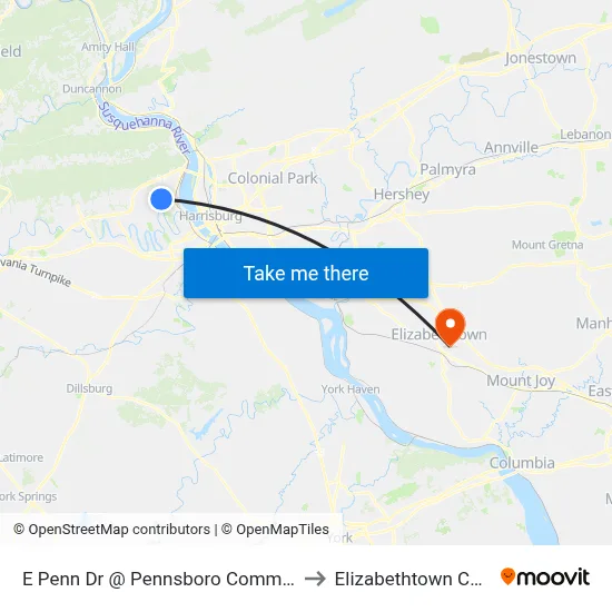 E Penn Dr @ Pennsboro Commons Wb to Elizabethtown College map