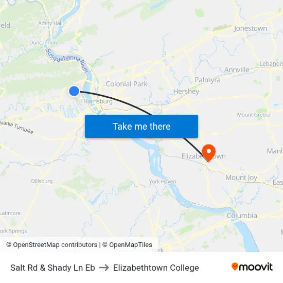 Salt Rd & Shady Ln Eb to Elizabethtown College map