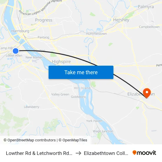 Lowther Rd & Letchworth Rd Wb to Elizabethtown College map