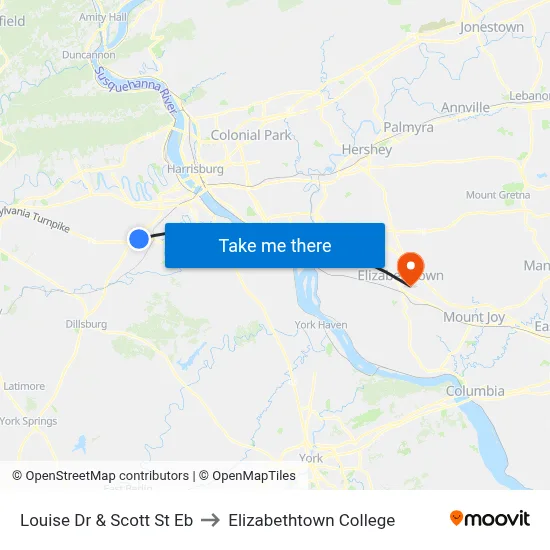 Louise Dr & Scott St Eb to Elizabethtown College map