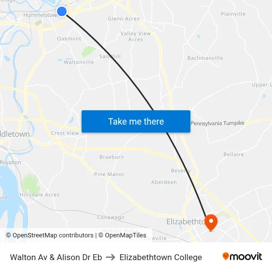 Walton Av & Alison Dr Eb to Elizabethtown College map
