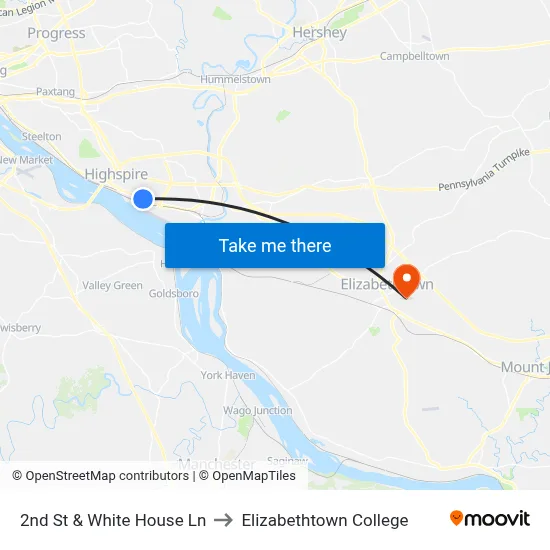 2nd St & White House Ln to Elizabethtown College map