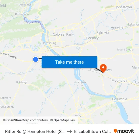 Ritter Rd @ Hampton Hotel (Stop 1) to Elizabethtown College map