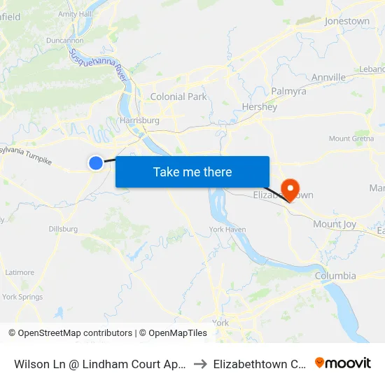 Wilson Ln @ Lindham Court Apartments to Elizabethtown College map
