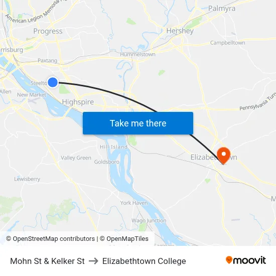 Mohn St & Kelker St to Elizabethtown College map