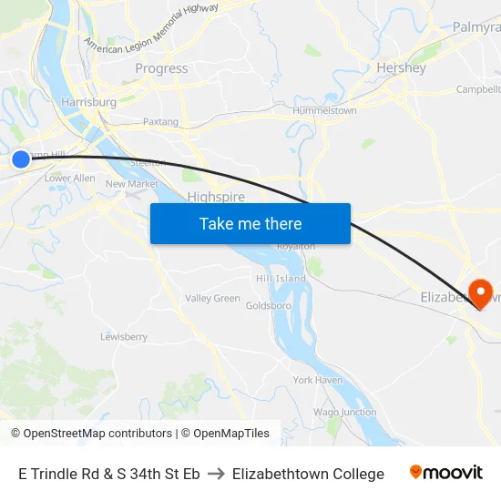 E Trindle Rd & S 34th St Eb to Elizabethtown College map